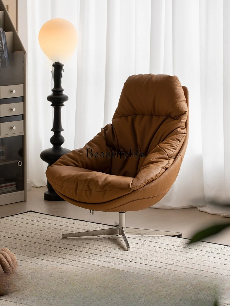 

Retro Genuine Leather Couch Single Living Room Snail Chair Italian-Style Light Luxury Sofa Swivel Chair