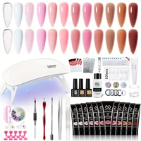 Kit de gel para extensión de uñas con solución deslizante de 30 ml, juego de esmalte de uñas de polietileno de 12 colores con base y abrigos superiores mate/brillantes, completo M