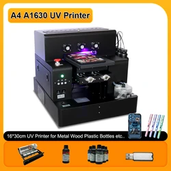 UV Printer A4 Size UV Flatbed Printer with 2500 ml UV Ink for Bottles, Phone Case, Lighter, TPU, PVC, Metal, Wood,Pen UV Printer