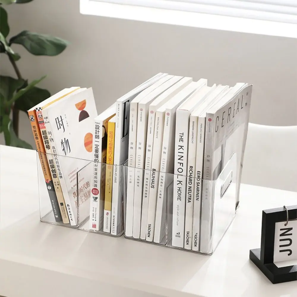 

Durable With Handle Desktop Partition Book Shelf Acrylic Transparent Bookends with Handle Minimalist File Storage Box