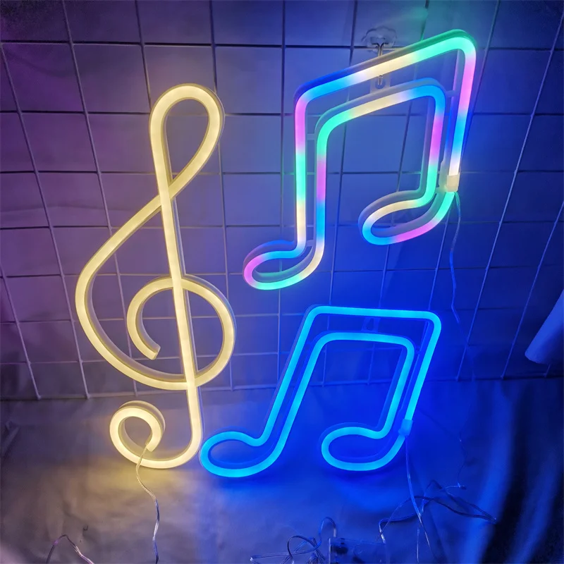 Music Notes Neon Lights USB or Battery Powered Music Style Bedroom Holiday Party Wedding Desktop Decoration Creative Light