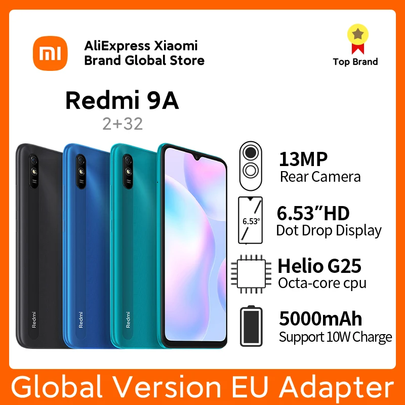 xiaomi smartphone android redmi 9a versao global 2gb 32gb 653 5000mah mtk helio g25 octa core camera 13mp ai lcd 01