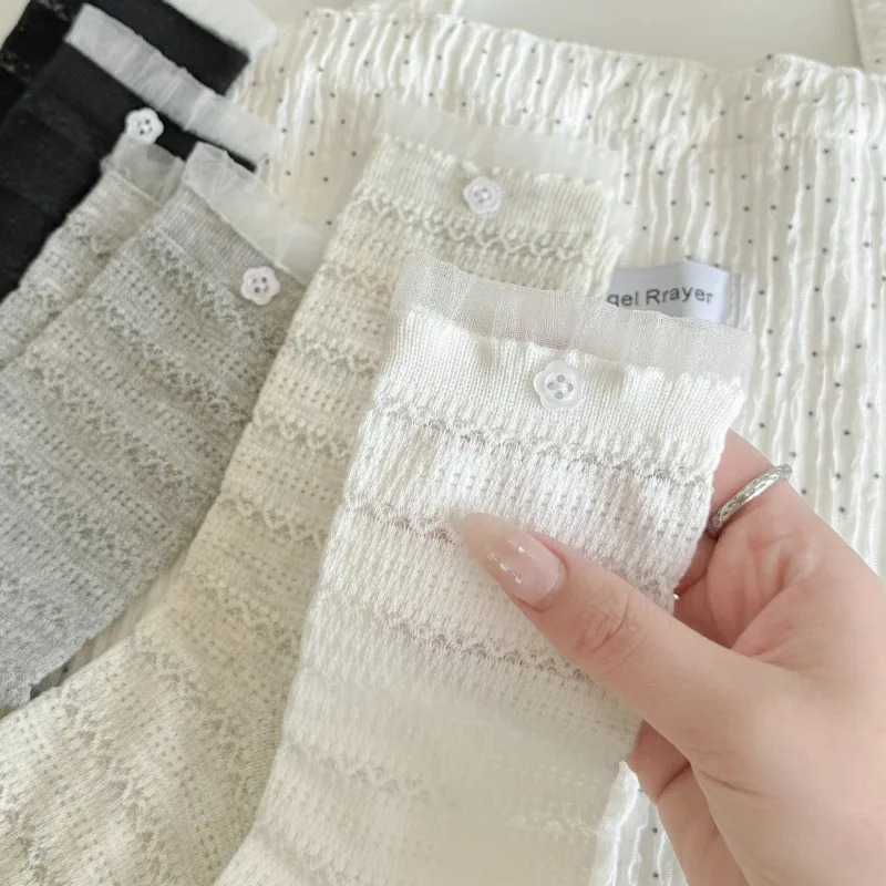 Women Hollow Mesh Flower Button Ankle Socks Soft Thin Breathable Sheer Socks Daily School Lolita Dress Matching Designer Socks