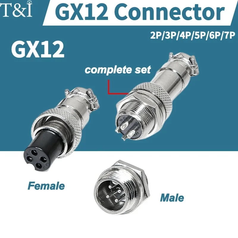 

5/20/100 Sets GX12 Nut Male&Female Docking Aviator Aviation Connector Waterproof 12mm Circular Cable Plug Socket 2/3/4/5/6/7Pin