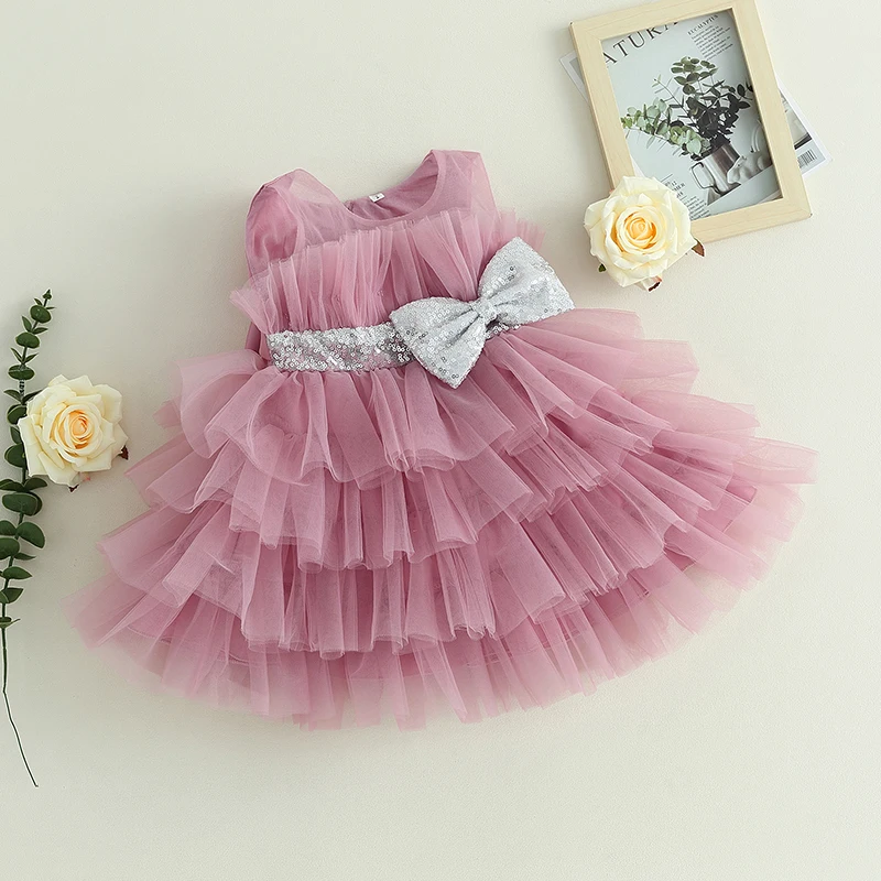 Lioraitiin 1-5Y Kids Girls Ball Gown Sleeveless Bow Mesh Tulle Tutu Princess Party Dress for Birthday Wedding Dress