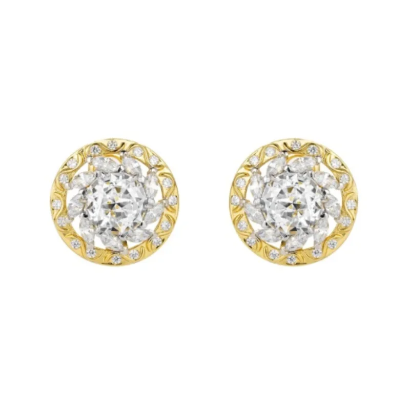 

BELLUX 925 Silver Gold Plated Synthetic Zircon Earrings Round White Diamond Exquisite Small Sunflower Earrings for Women
