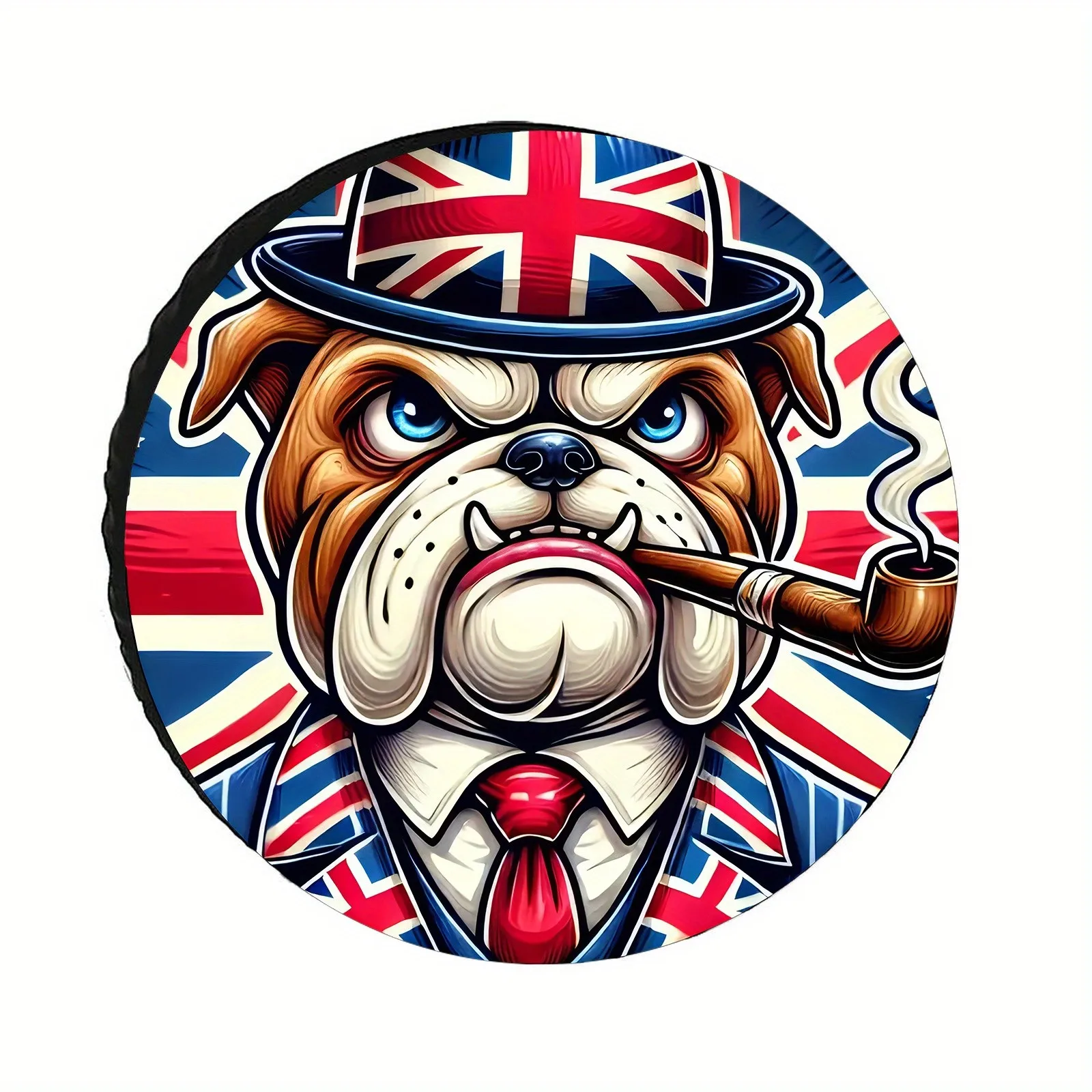 British Bulldog Smoking Pipe Union Jack Design Round Spare Tire Cover SUV Off-Road Protector