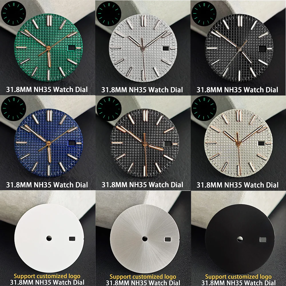 31.8mm dial NH35 dial suitable for NH35 movement green luminous watch replace accessories NH35 dial