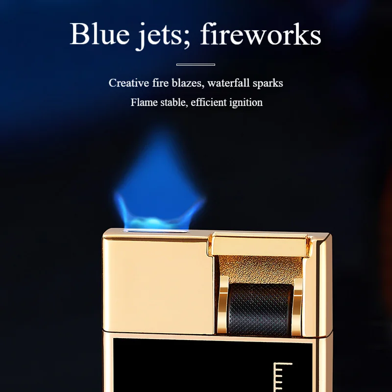 JOBON Thin Cigar Lighter Cigarette Jet Blue Flame Windproof Refined Luxury Lighter Cigarette Accessories with Visible Gas Level