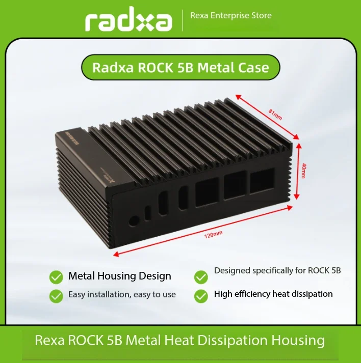 ROCK 5B Aluminum Metal Heatsink Case Efficient Cooling Easy Installation (Not Compatible with 5B+)
