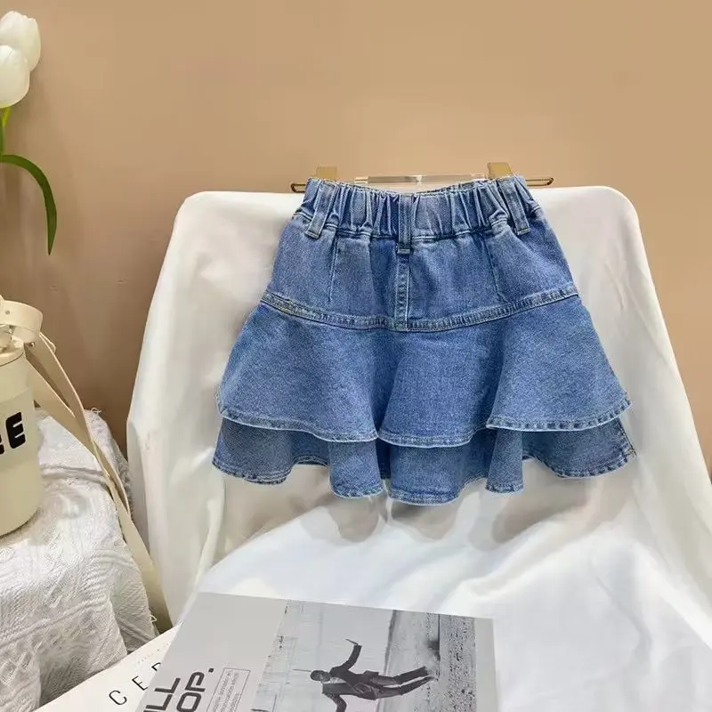 Jupe en jean plissée pour bébé fille, vêtements de printemps, été, décontracté, nouveau, 2, 4, 6, 7 T, 2023