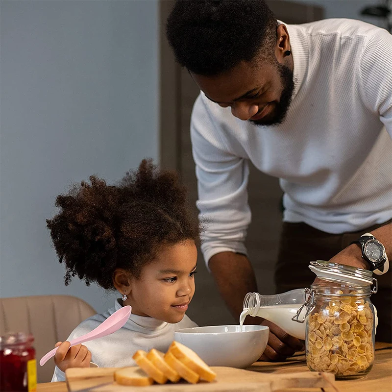 LMETJMA 4 قطعة القمح القش ملعقة العشاء ملاعق المحمولة الحبوب شوربة ملعقة قابلة لإعادة الاستخدام متعدد الألوان خفيفة الوزن دائم ملعقة JT93 #6