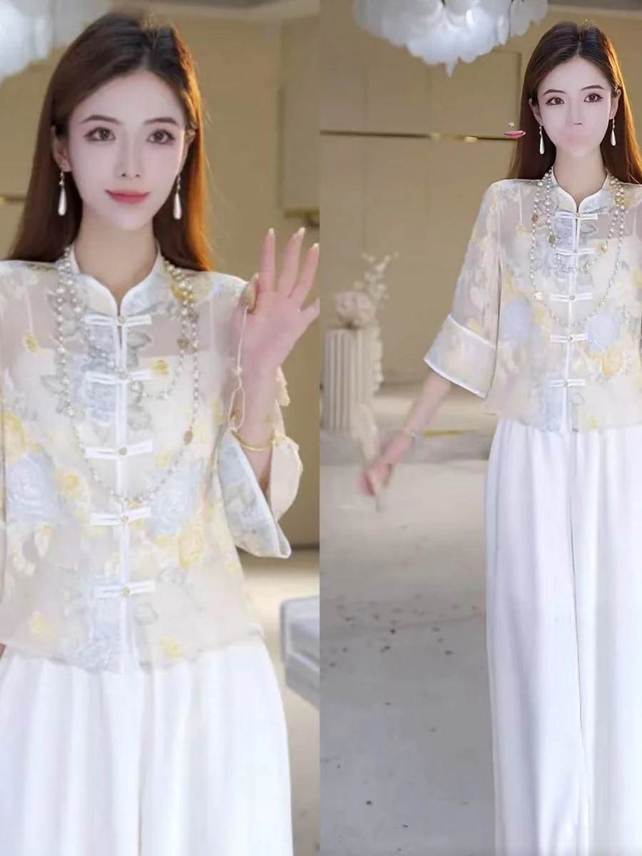New 2026 Spring Summer Chinese Style Sun Protection Jacket Women's Retro Elegant Ageless Casual Button up Top Loose Fit Regul...