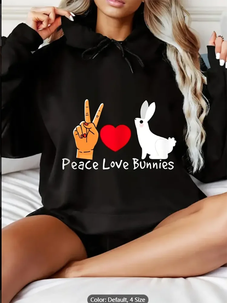 

Толстовка Peace Love Bunnies — черная толстовка с рисунком кролика с ушками мира и сердечками — мягкий пуловер с капюшоном