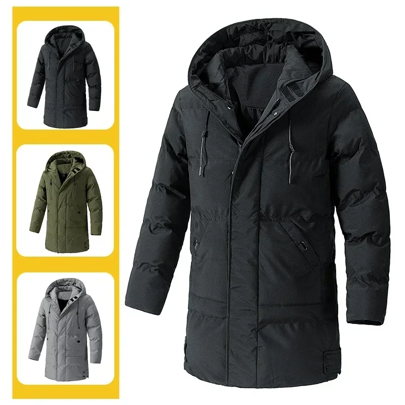 

Winter Parka Men's Long Style Thickened Down Cotton Warm Jacket Male Casual Outdoor Ski Windproof Cold-proof Hooded Down Coat