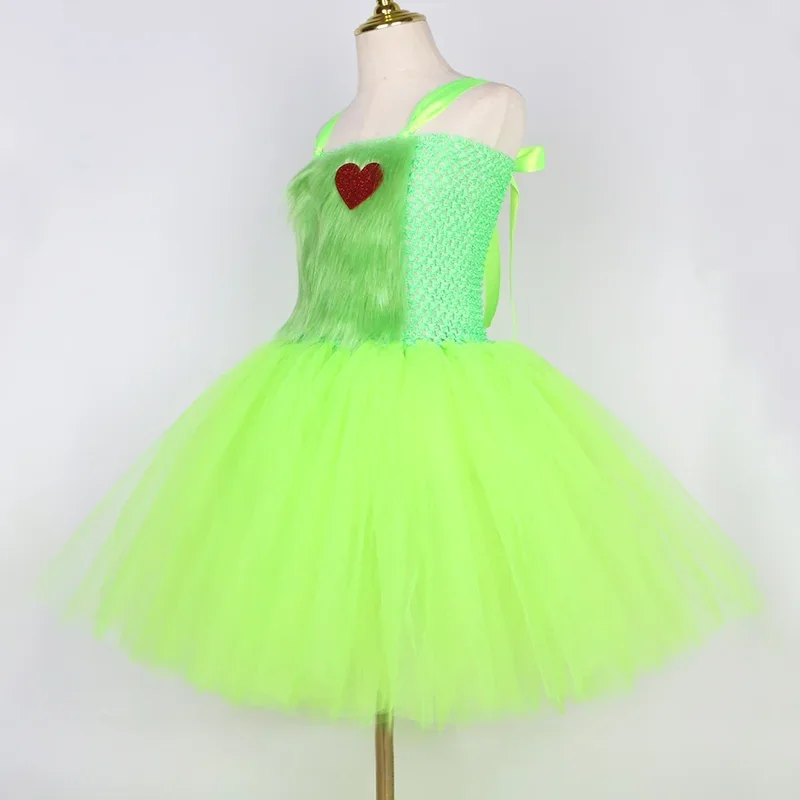 Natal papai noel grinch traje para crianças verde peludo monstro cosplay tutu vestido bebê menina férias roupas de festa de natal ou @ 0z *