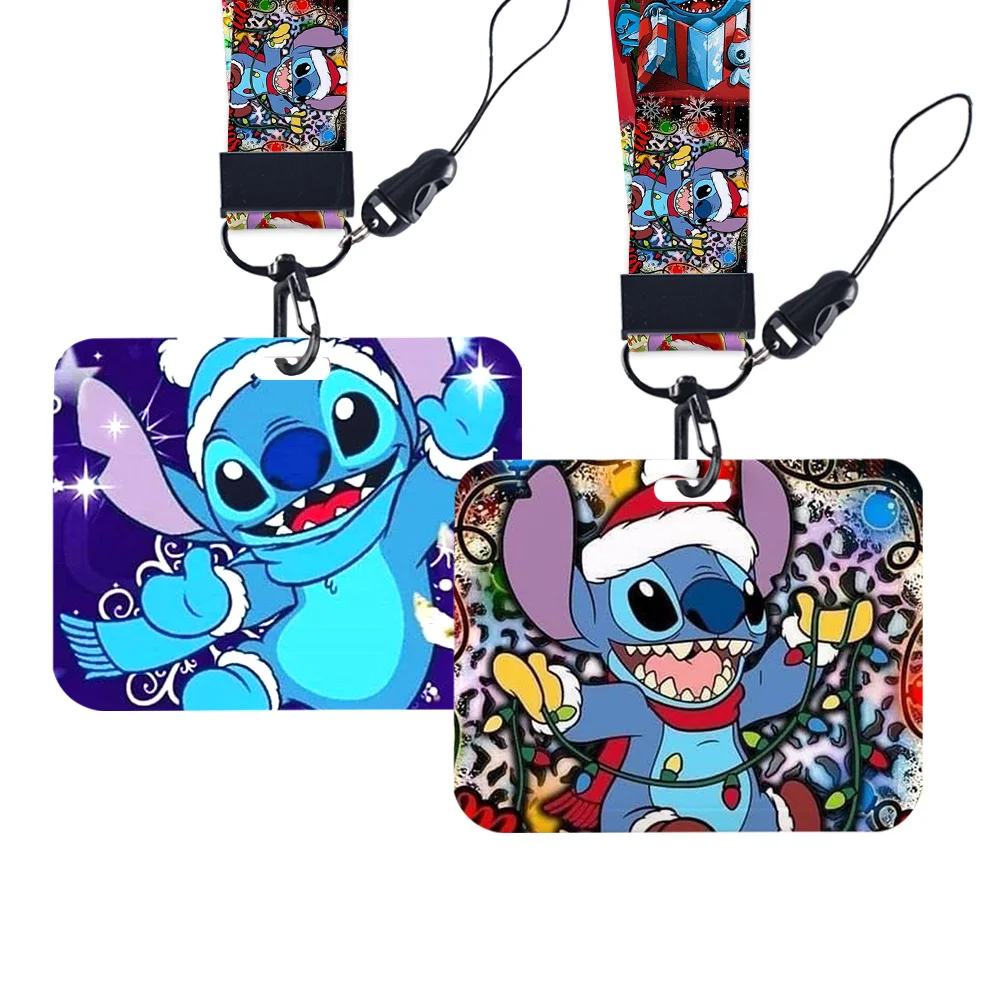 عطلة ديزني عيد الميلاد غرزة حامل البطاقة شارة اسم العمل مع سلاسل المفاتيح طالب بطاقة الهوية الحبل حامل الملحقات