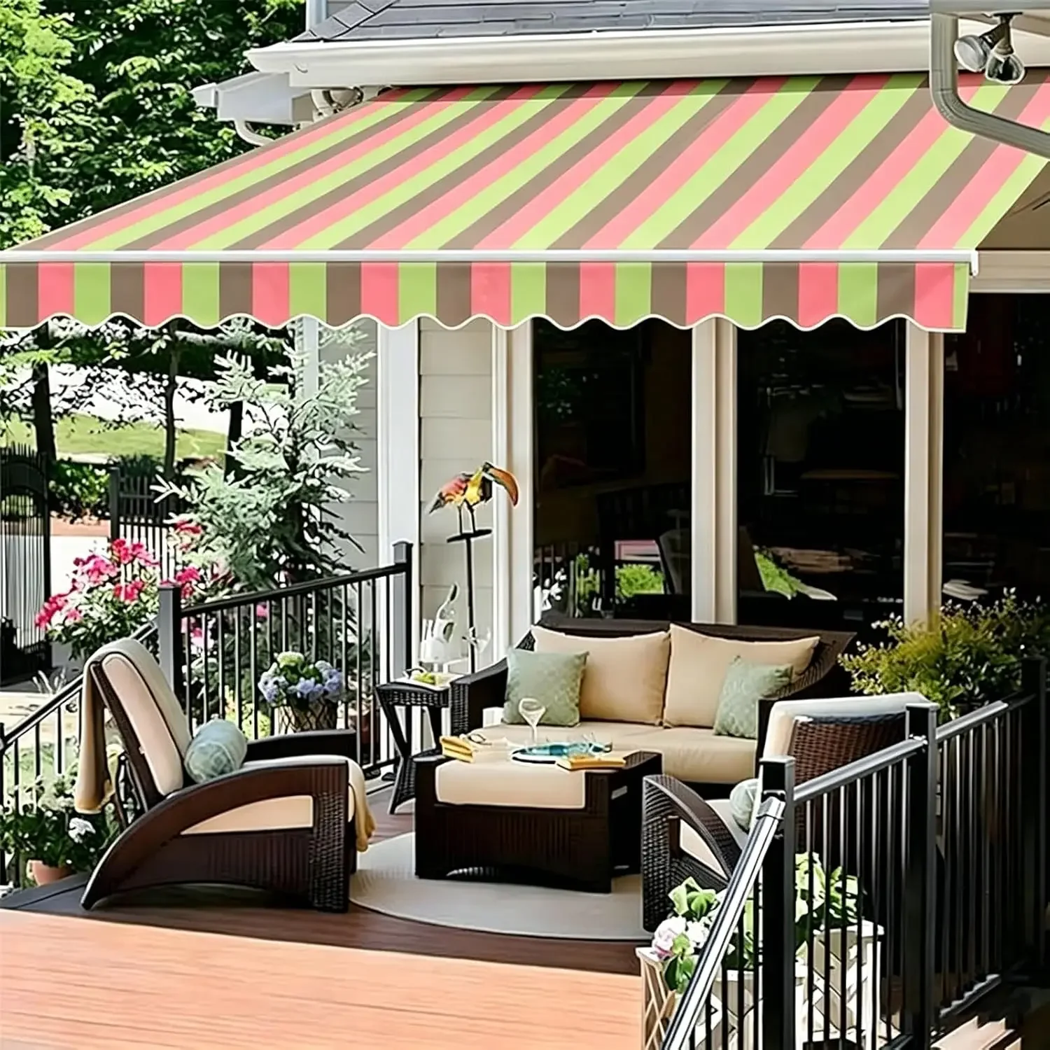 Retractable Awning Fabric Replacement 16' x 10', Sun Shade Shelter 280g/m² Polyester Waterproof Deck Awning Top Canopy for Balco