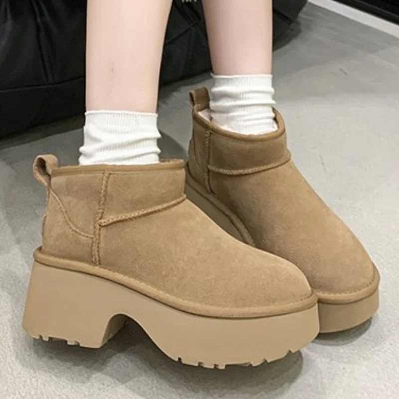 35-40 Winter Women Short Plush Warm Snow Boots Casual Shoes  New Suede Fur Chelsea Ankle Boots Flats Platform Ladies Shoes Botas image 2