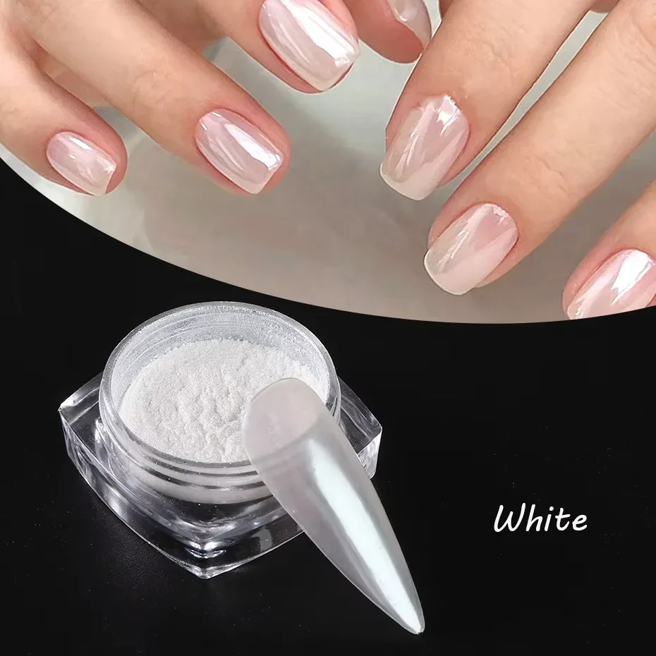 Aurora Pearl White Nails Glitter Polvere Cromo Moonlight Bianco Sfregamento su polvere Conchiglia Specchio Pigmento Unghie artistiche Forniture Decorazione
