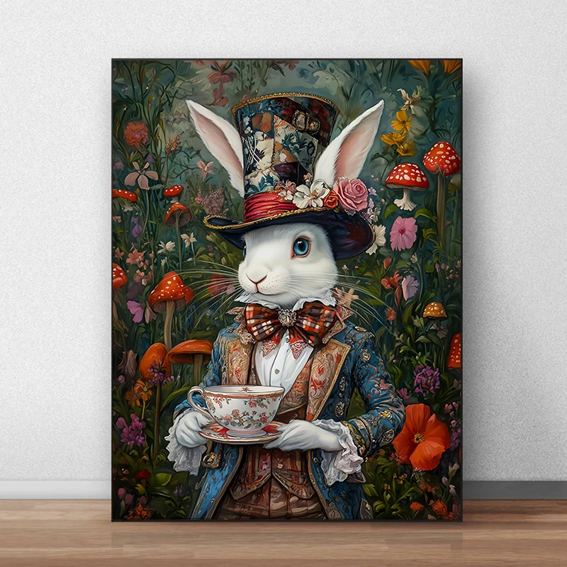 Poppy Field Alice in Wonderland Rabbit Gothic Fairytale Fantasy Posters Canvas Printing Wall Art Picture for Home Decor Gifts