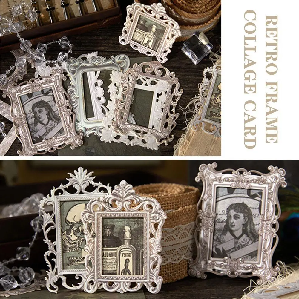 10pcs Vintage Square Round Shape Picture Frames DIY Scrapbook Collage Material Decor Relief Hollow-out Picture Frame Set