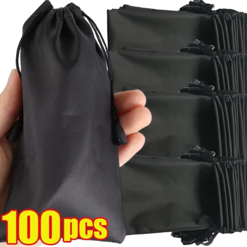 Bolsa de almacenamiento de gafas de sol para hombre y mujer, bolsa de almacenamiento portátil impermeable negra, a prueba de polvo, con cordón, accesorio Simple