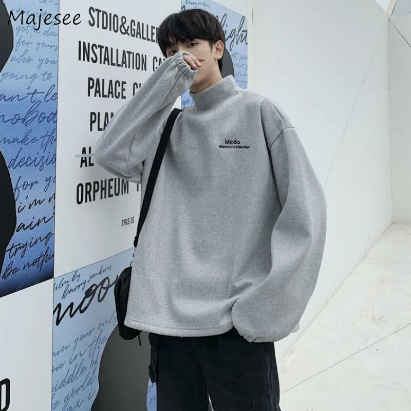 

Vintage Letter Men Loose Sweatshirts Casual Streetwear Long Sleeve Turtleneck Warm Stylish Cozy Thicker Couple BF No Hat Hoodies