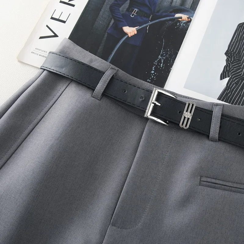 ZJYT Primavera Estate Pantaloncini da donna Office Lady Abbigliamento da lavoro Moda 2026 Vita alta Grigio Nero Pantaloni corti Pantaloncini casual con cintura