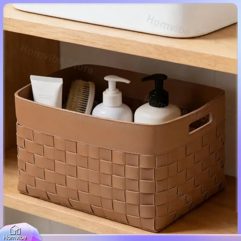 Nordic Light Luxury Leather Woven Storage Basket for Model Room Cloakroom Soft Decoration Design Furnishings Entrance