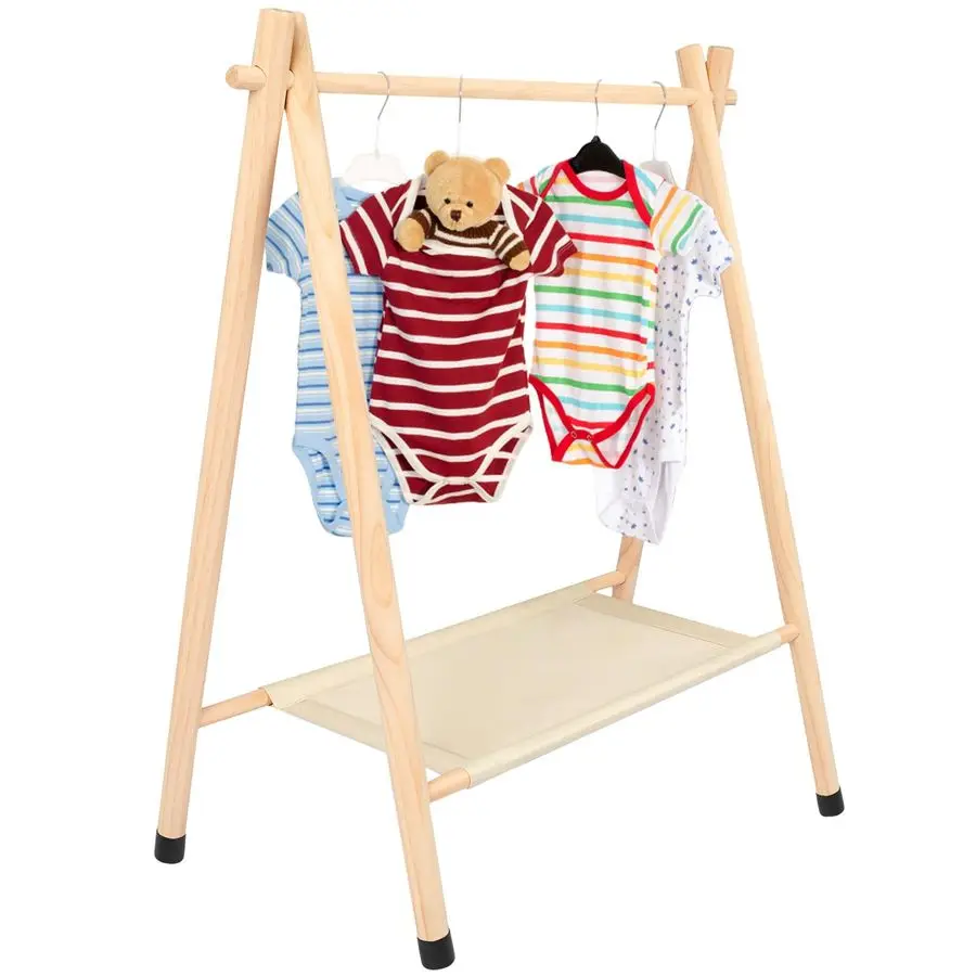 Baby Clothing Rack for Baby Shower Toddlers Wooden Kids Dress up Rack with Storage Shelf for Toddler Dogs Pets Small Clothes Ki