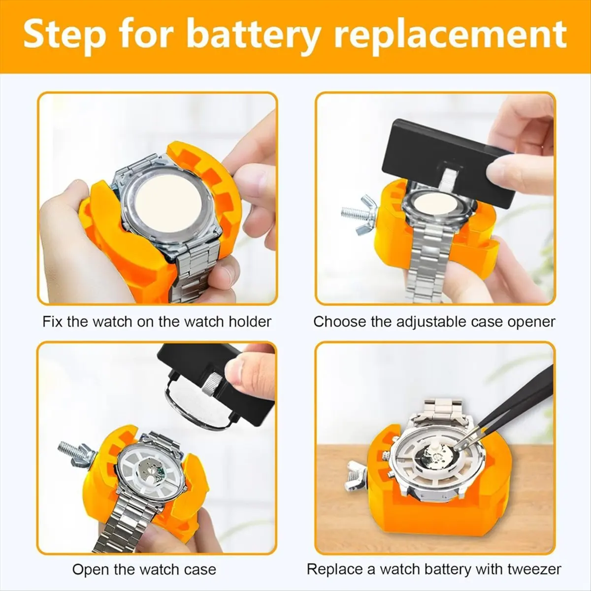 A008 Watch Case Opener Tool: Watch Battery Replacement Tool Kit for Back Removal and Maintainance with Adjustable Case Opener
