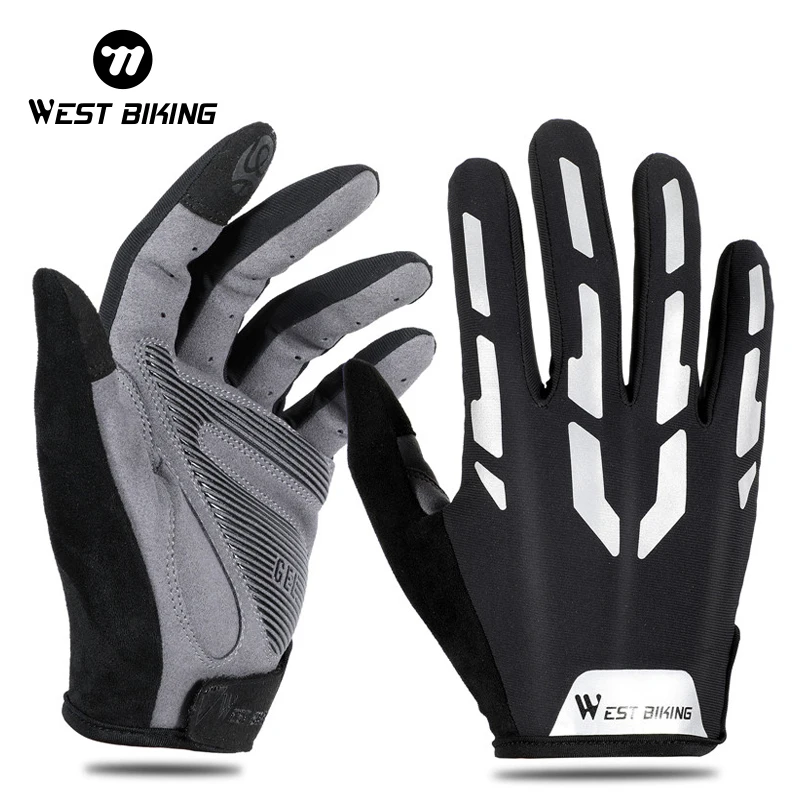 WEST BIKING Cycling Reflective Gloves Touch Screen Breathable Sports Gloves Men Women Bicycle Motorcycle Running Fitness Gloves