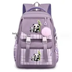 Mochila escolar de lona con estampado de Panda grande para niños y niñas, morral de viaje para ordenador portátil para adolescentes