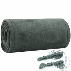 New greener Car Steering Wheel Cover 38CM DIY Suede Leather Braided Steering Wheel Protection for Car Interior Accessories