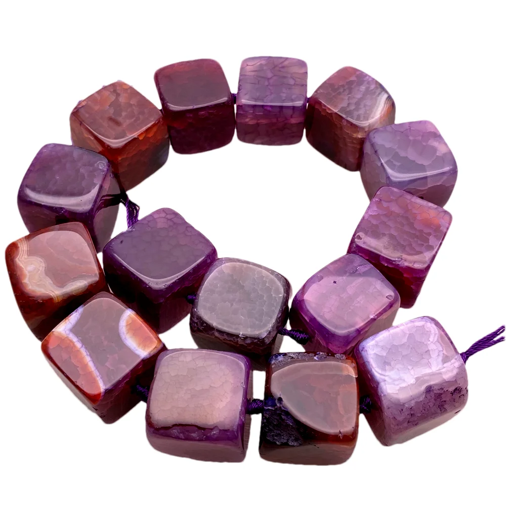 One strand 23mm Purple Dragon Vein Agate Cube Loose Beads Cracked Gemstone Beads for Jewelry DIY