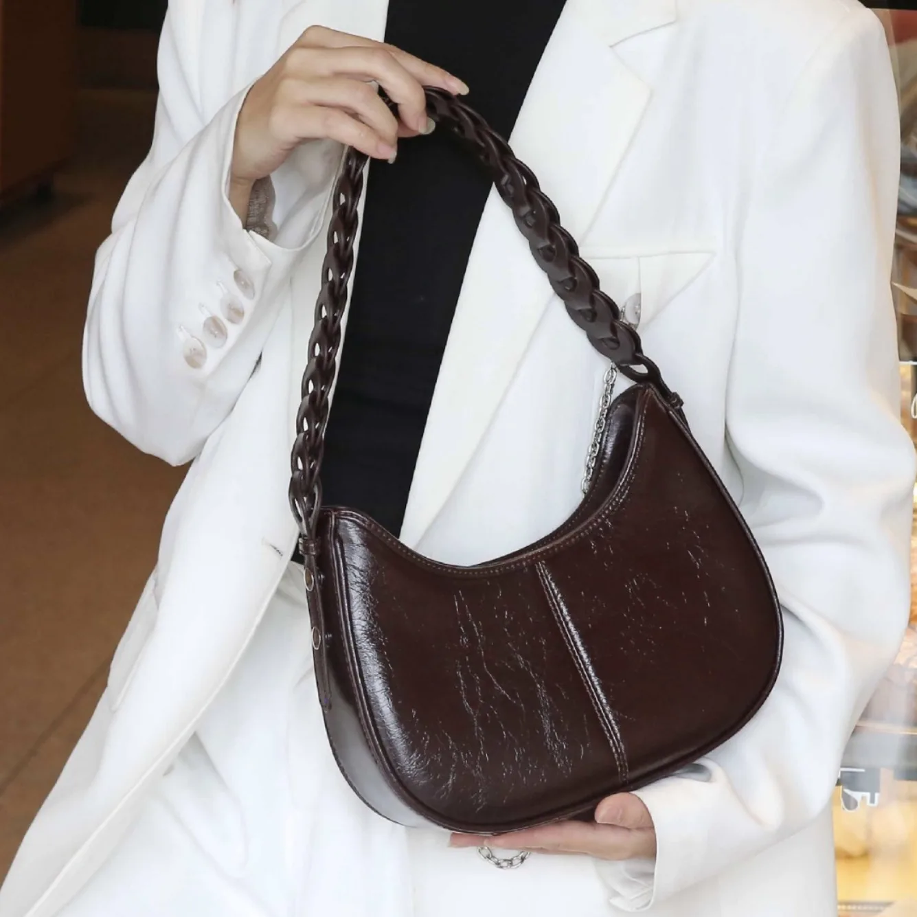 Genuine Leather Moon Bag Women New Vintage messenger bag High Quality Simple Handbag Lady Shoulder Bag Luxury bag female