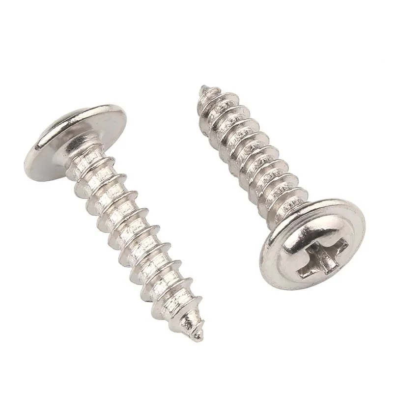 50-200Pcs M1.2 M1.4 M1.7 M2 M2.3 M2.6 M3 M4 Nickel Plated Steel Self-Tapping Screws Cross Round Head Pan Head With Pad Screw