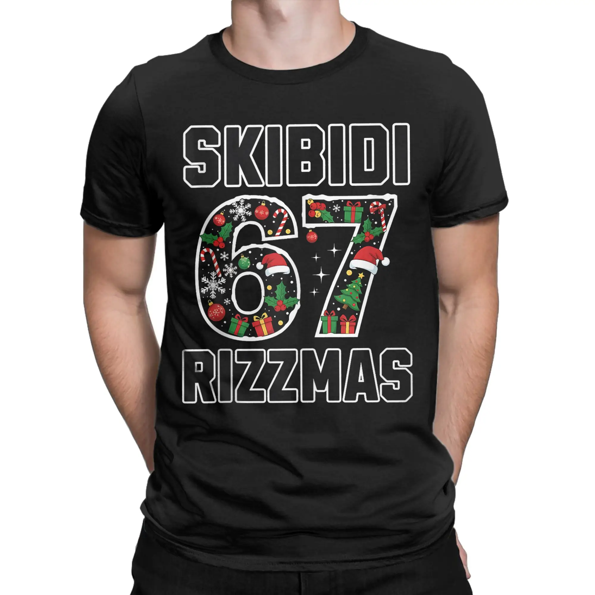Rizz Christmas 67 Funny Xmas Gen Alpha Skibidi Rizzmas 67 T Shirts Men Cotton Vintage T-Shirts Tee Shirt Short Sleeve Clothes
