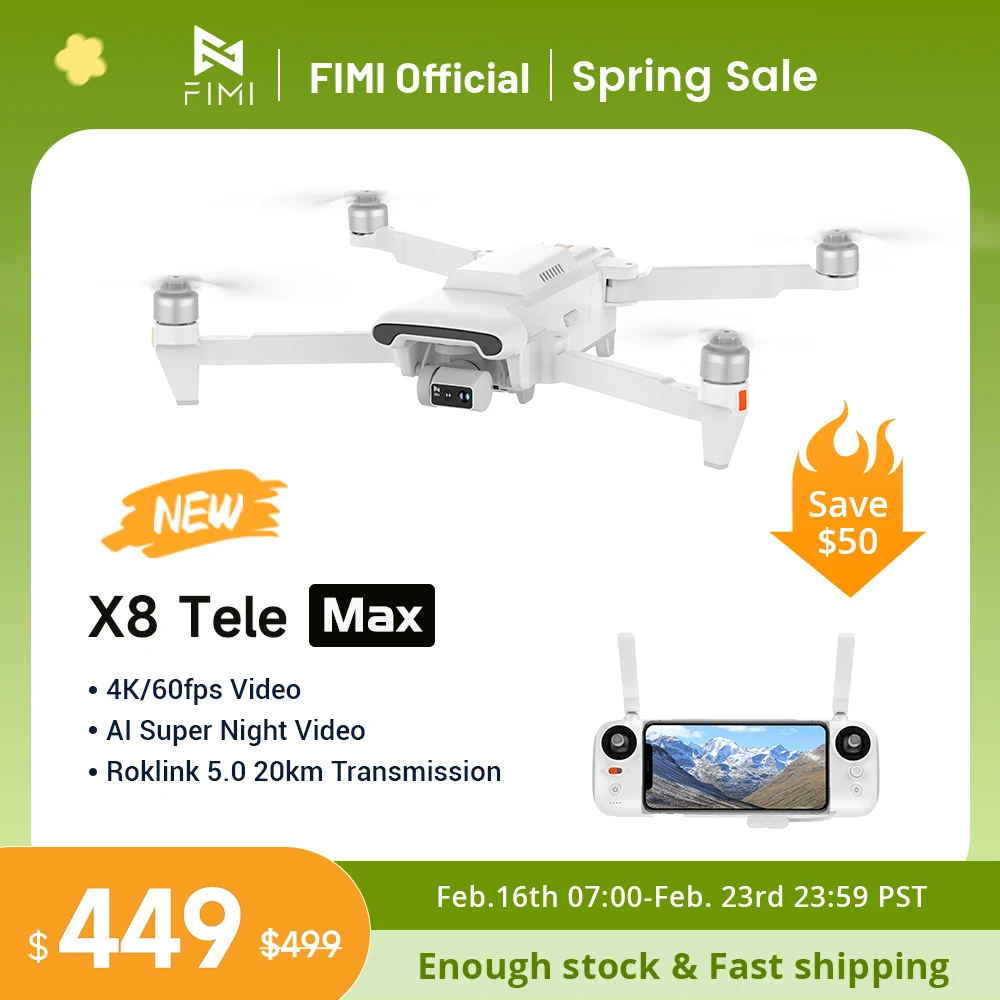Dron FIMI X8 Tele Max o zasięgu 20KM z szerokokątną kamerą teleobrazu 30x hybrydowy zoom 4K 60fps 3-osiowy gimbal GPS AI Super Night Video