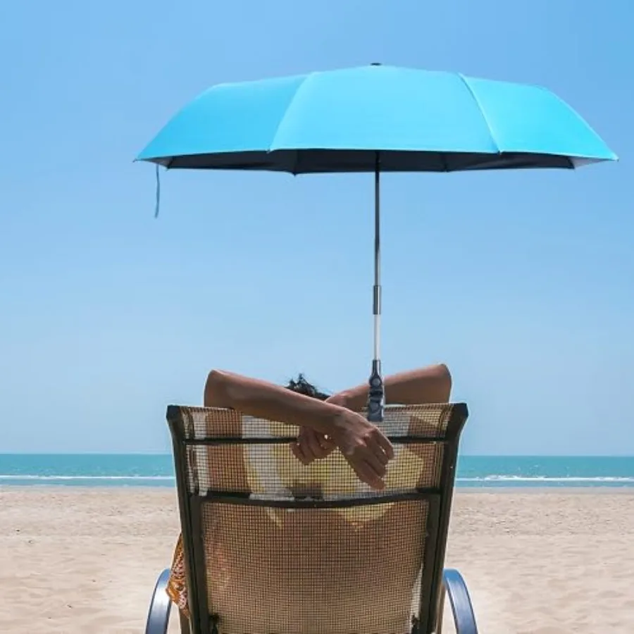 Beach Chair Umbrella with Clamp, Portable Clip on Umbrella for Outdoor Chairs, Adjustable UPF50+ Sun Shade Umbrellas for Beach