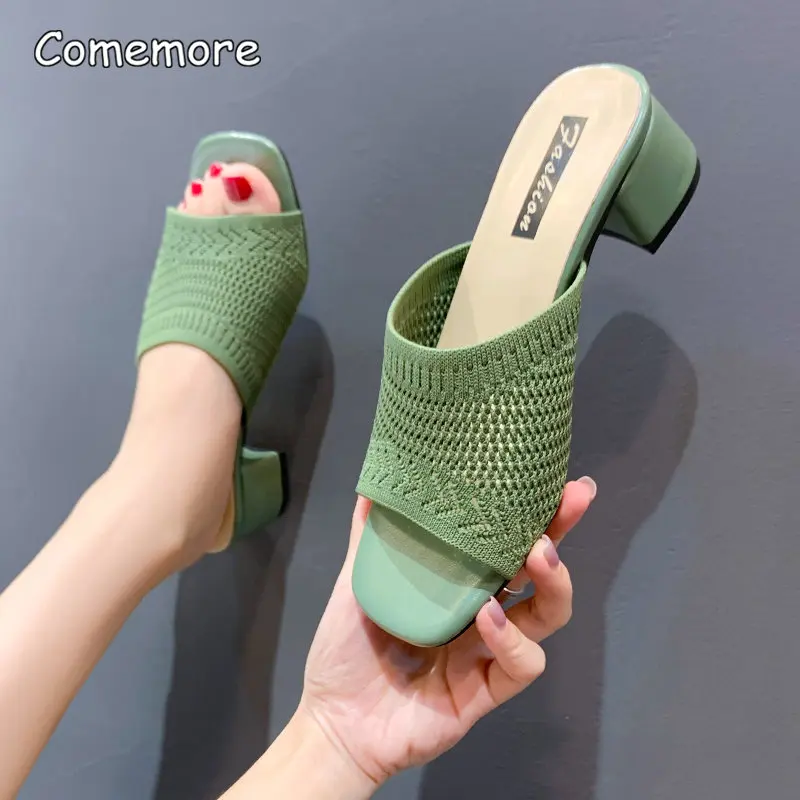 Comemore Summer 2023 Fashion Knit Ladies Slippers Casual Shoes Open Toe Mules Sandals Beach Flip-flops Slides for Women Slipper