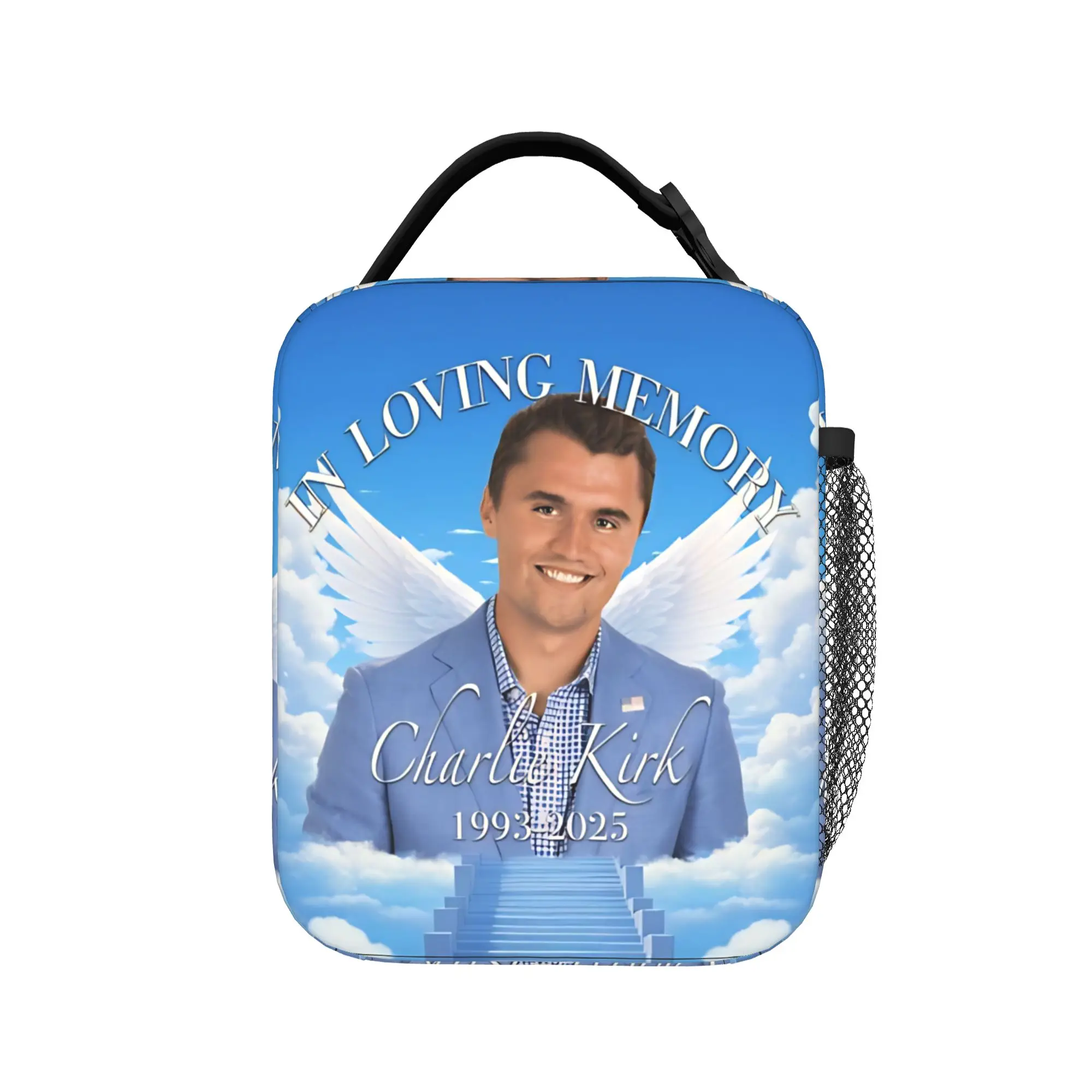 Charlie Kirk Memorial Insulated Lunch Bags Thermal Bag Reusable,Meal Container Angelic High Capacity Tote Lunch Box Food Bag