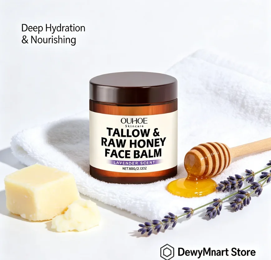 OUHOE Tallow & Raw Honey Face Balm, Deeply Moisturizing & Nourishing Cream for Dry Skin Relief