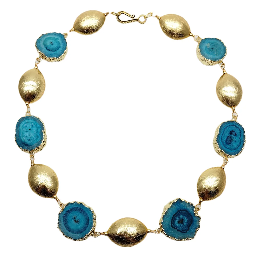 

Yygem 24 мм темно-синий кусок агата драгоценный камень позолоченный матовый бисер колье ожерелье ювелирные изделия для женщин