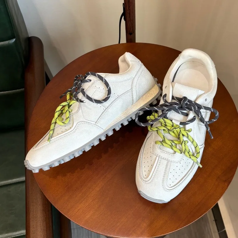 

New Breathable Training Shoes Women Outdoor Hiking Sneakers Genuine Leather Korean-Style Lace-Up Casual White Shoes