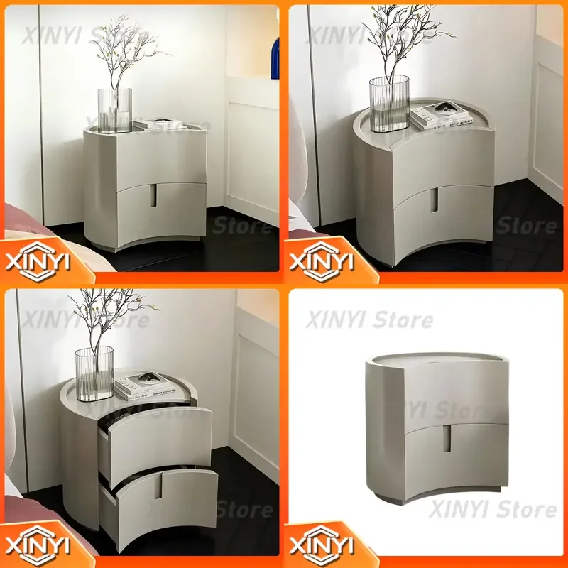 for Italian-style Round Bedside Table for Modern Bedroom Minimalist Luxury Storage Cabinet High-end Designer Nightstand Small