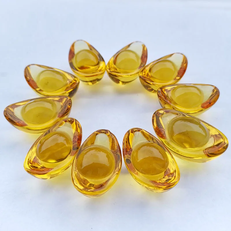 20/30/40mm Yellow Crystal Gold Ingots Ornaments Chinese Style Paperweight Glass Crafts Home Decor Figurine Lucky Gifts Ornaments