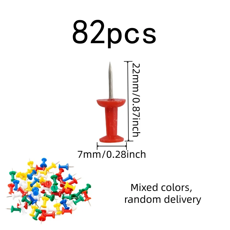 Colorful Assorted Colors Colorful Push Pins 82 pcs, perfect for School Cork Board, Sharp Steel Pin Point