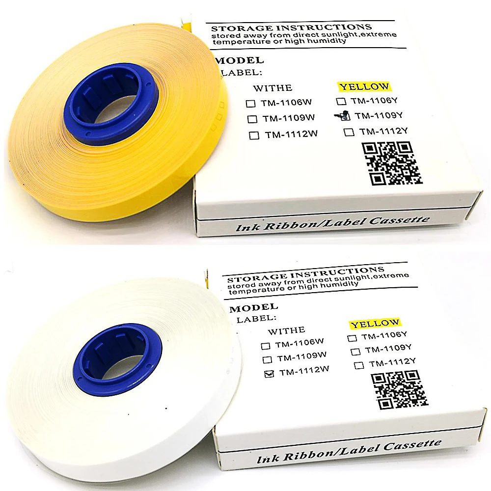 ETNITIMAG Tape Label Core 6mm 9mm 12mm×30m White Yellow Label paper For Wire Cable ID Pritner MK2500 MK2100 M-1PRO M-11 10PCS